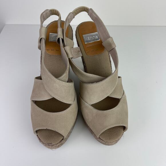 KENNA Beige Tan Espadrille Open Toe Wedge Sandal Heels 39 40 MISMATCH* - Picture 6 of 8